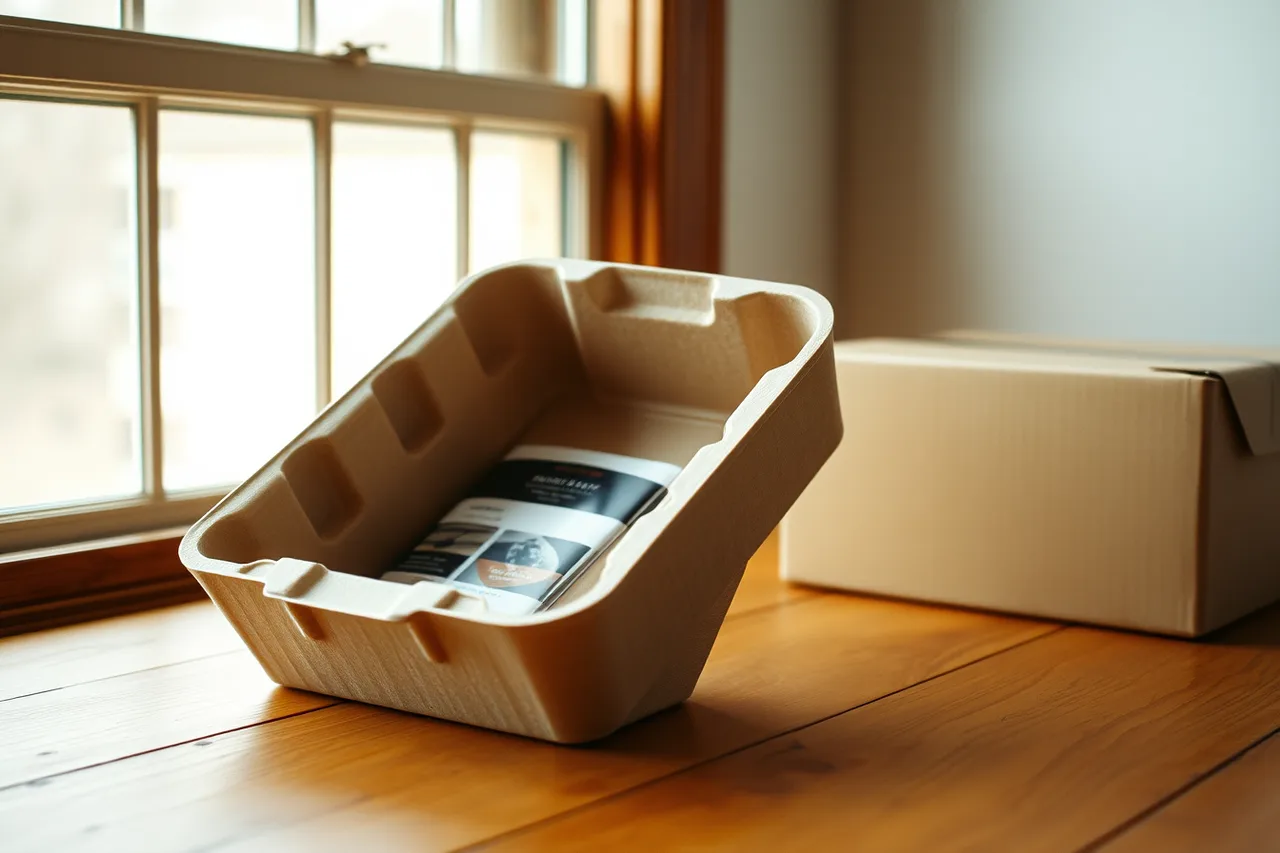 Moulded pulp insert holding product snugly inside an open cardboard box (7 packaging design mistakes that hurt unboxing)
