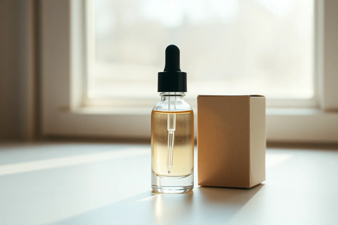 10ml serum bottle beside its carton showing the printed ingredient list (Packaging for beauty products UK: what buyers need to know)